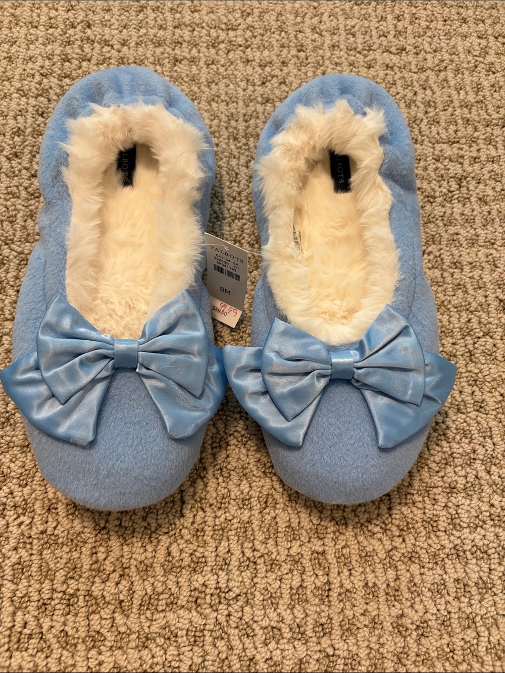 Talbots Light Blue Plush Bow Slip-On Slippers